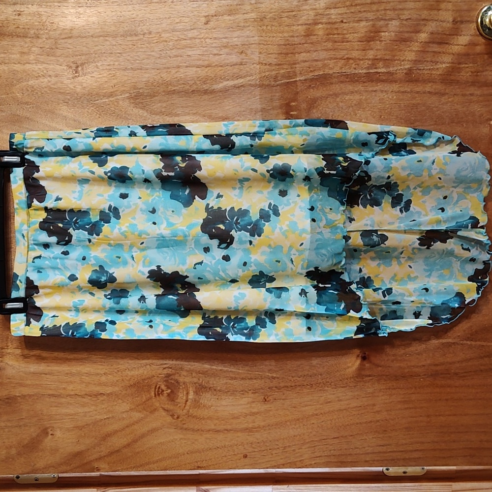 Y2K Vintage Cato High-Low Skirt Yellow Aqua Floral Sheer Lined Fairycore Size M